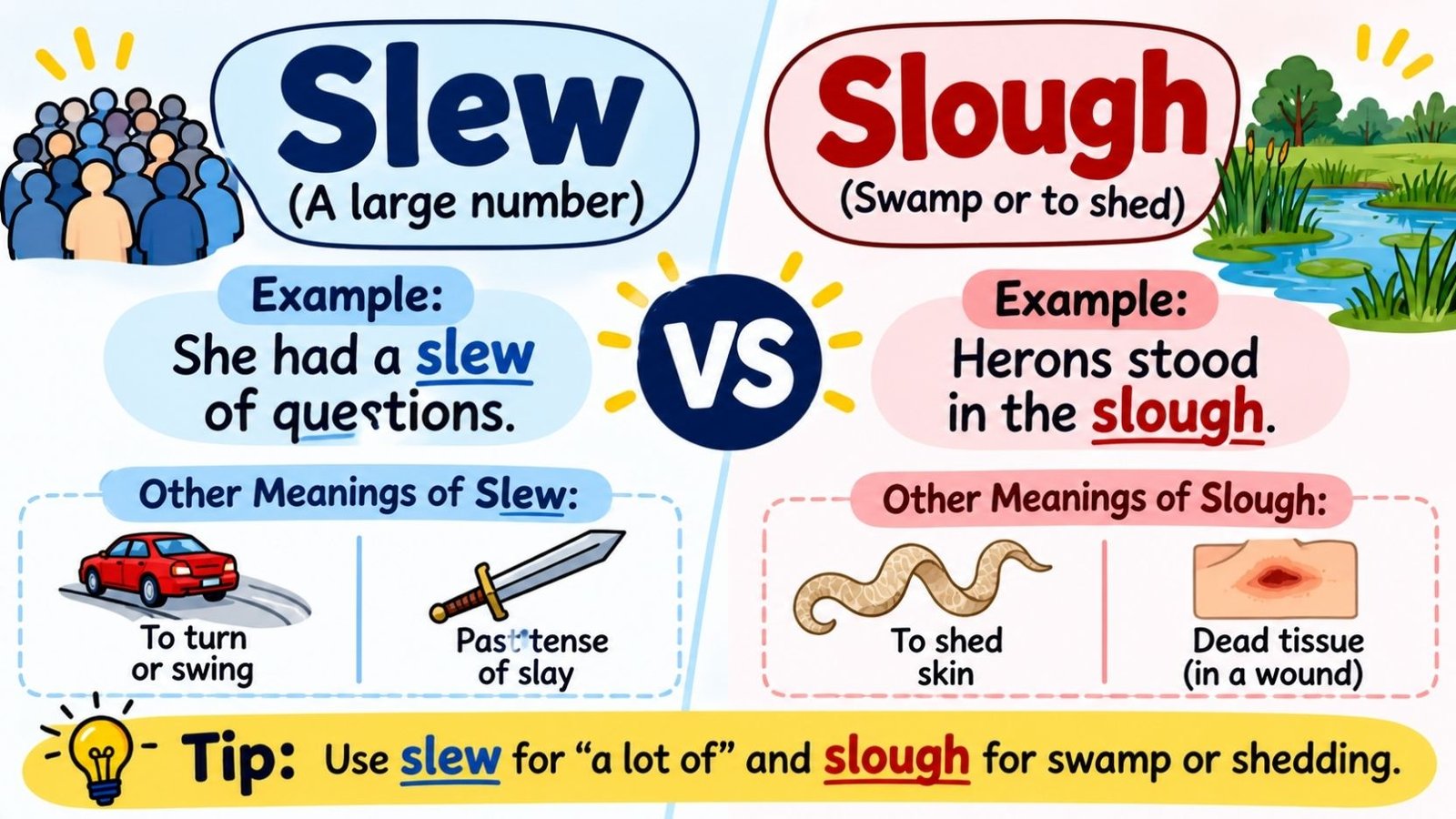 Slew Vs Slough: Meaning, Pronunciation And How To Use Each Word